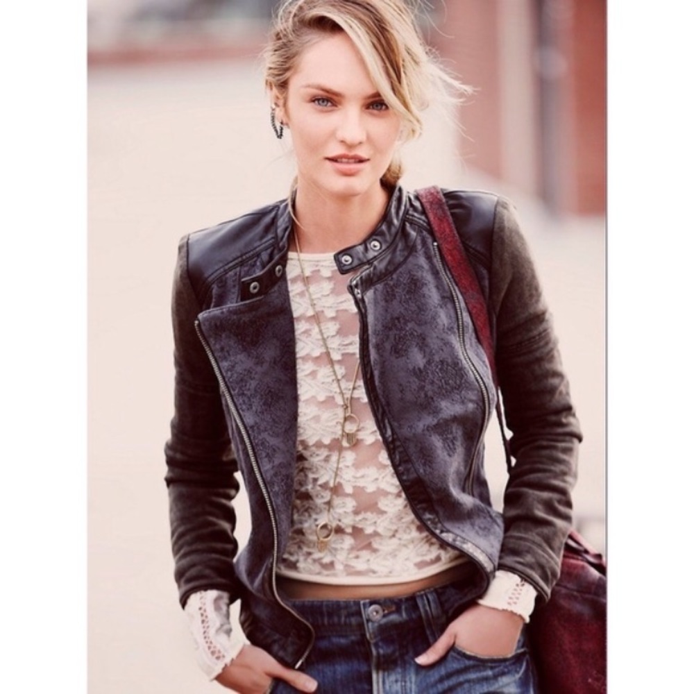 Free People Jacquard Vegan Leather Jacket